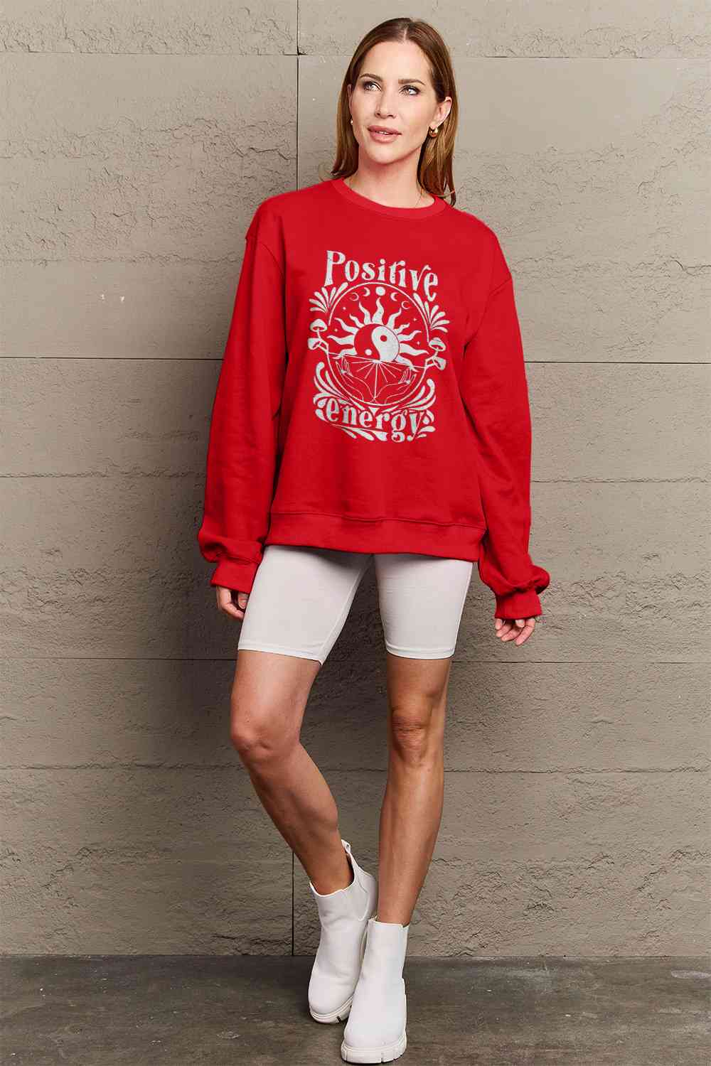 Simply Love Full Size POSITIVE ENERGY Graphic Sweatshirt