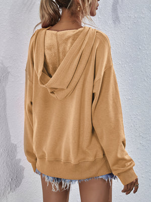 Dropped Shoulder Slit Hoodie Top Shirt