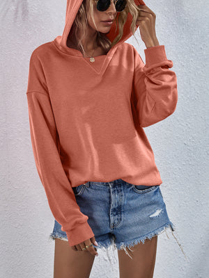 Dropped Shoulder Slit Hoodie Top Shirt