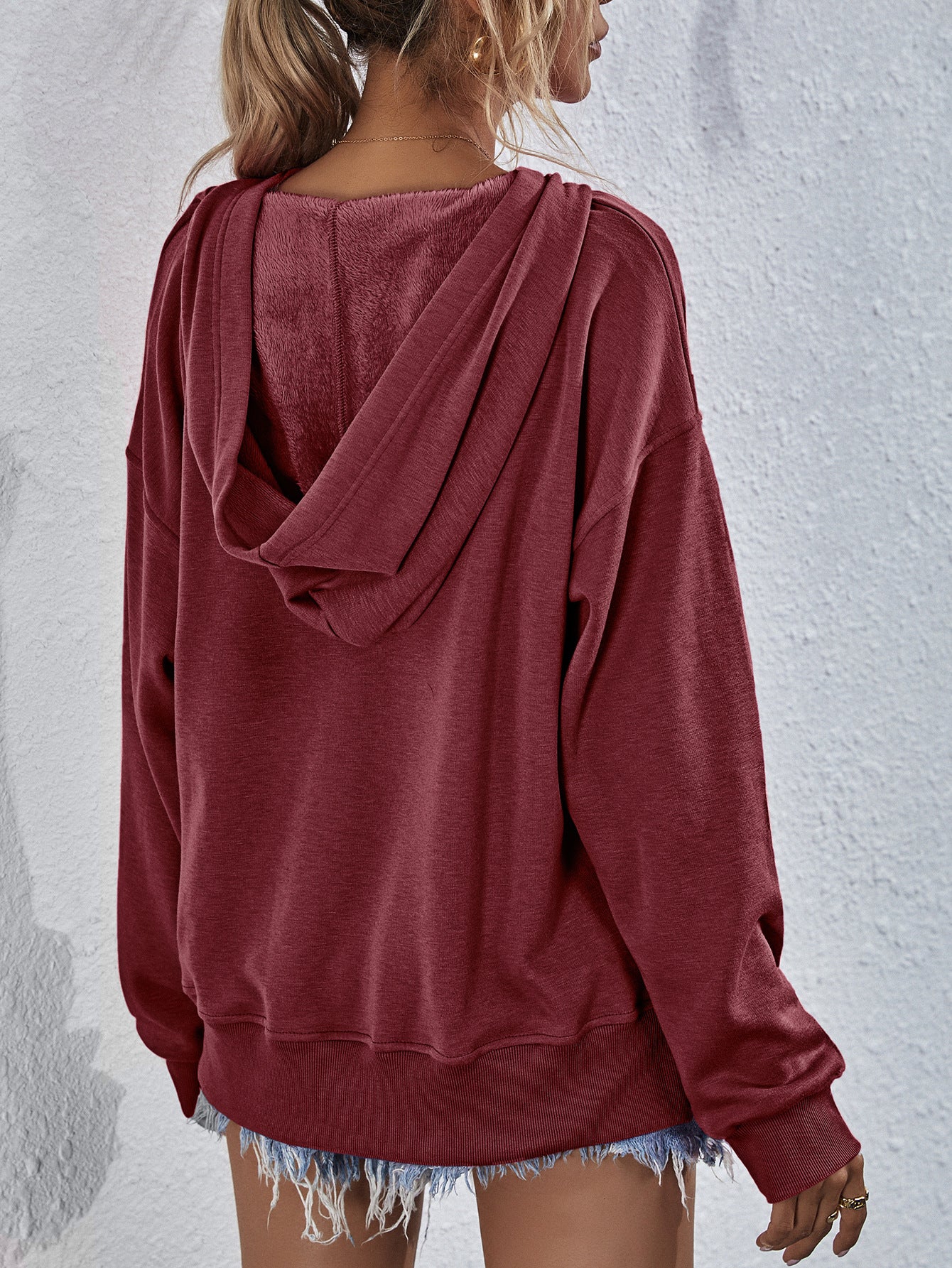 Dropped Shoulder Slit Hoodie Top Shirt