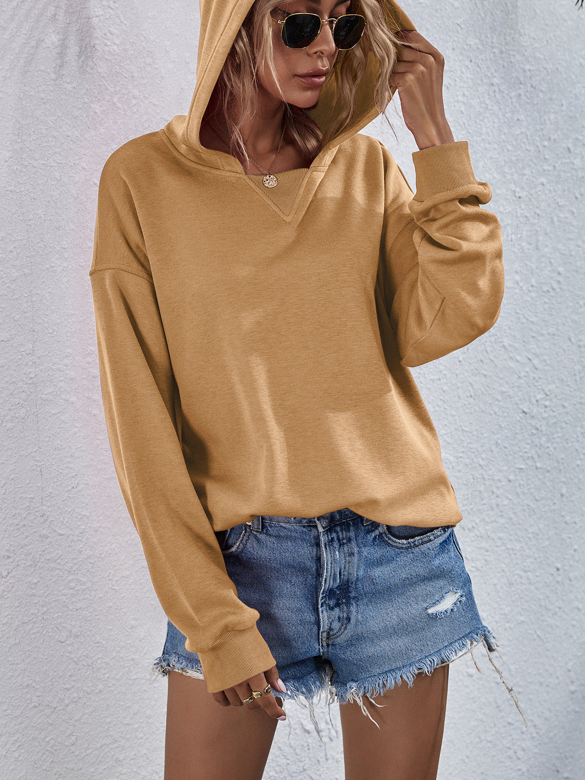 Dropped Shoulder Slit Hoodie Top Shirt