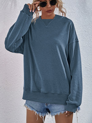 Dropped Shoulder Slit Hoodie Top Shirt