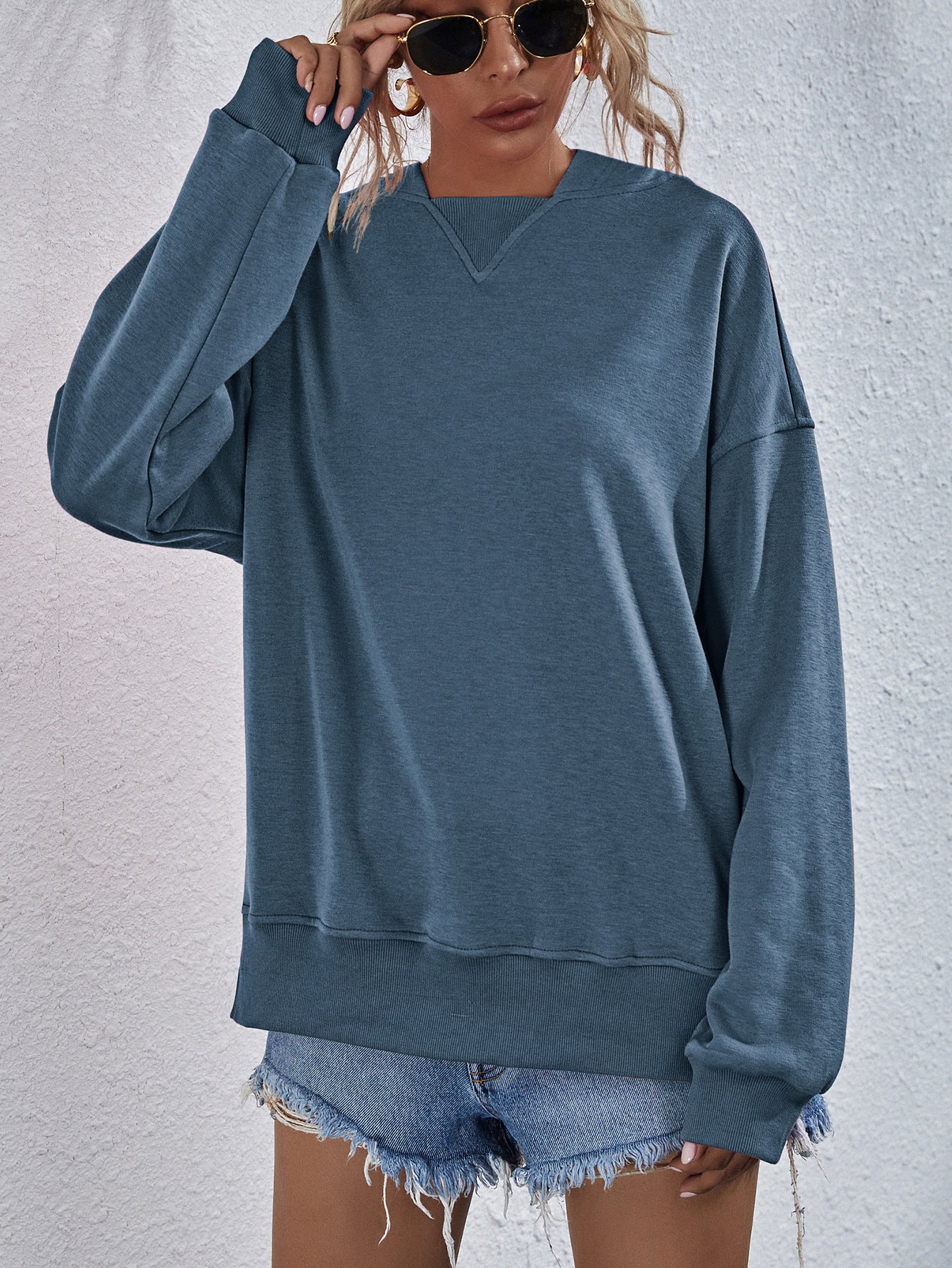 Dropped Shoulder Slit Hoodie Top Shirt