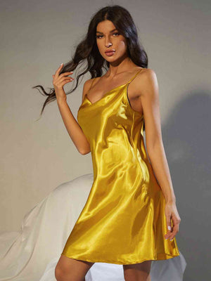 Spaghetti Strap Cowl Neck Satin Night Dress Lingerie