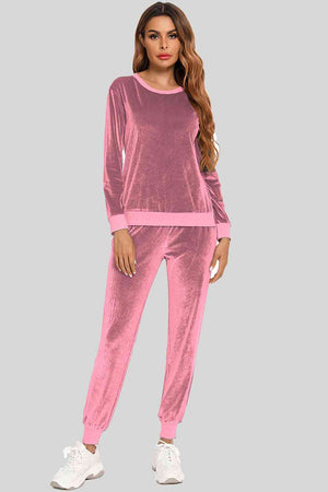 Round Neck Long Sleeve Loungewear Set with Pockets Lingerie