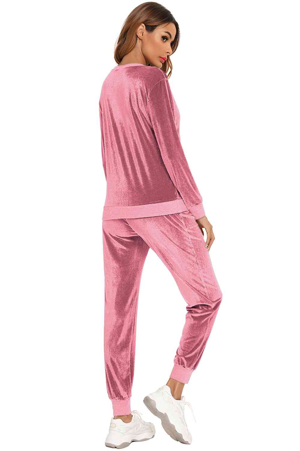 Round Neck Long Sleeve Loungewear Set with Pockets Lingerie