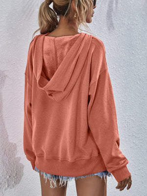 Dropped Shoulder Slit Hoodie Top Shirt