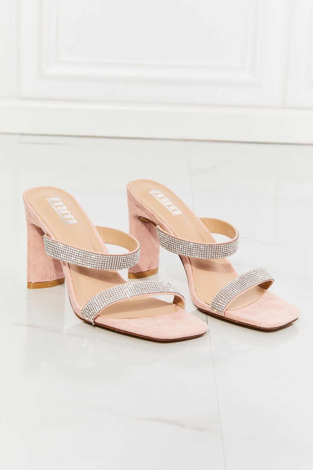 MMShoes Leave A Little Sparkle Rhinestone Block Heel Sandal in Pink Shoes