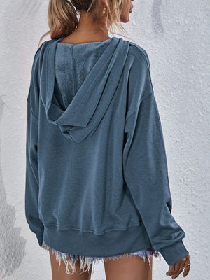 Dropped Shoulder Slit Hoodie Top Shirt