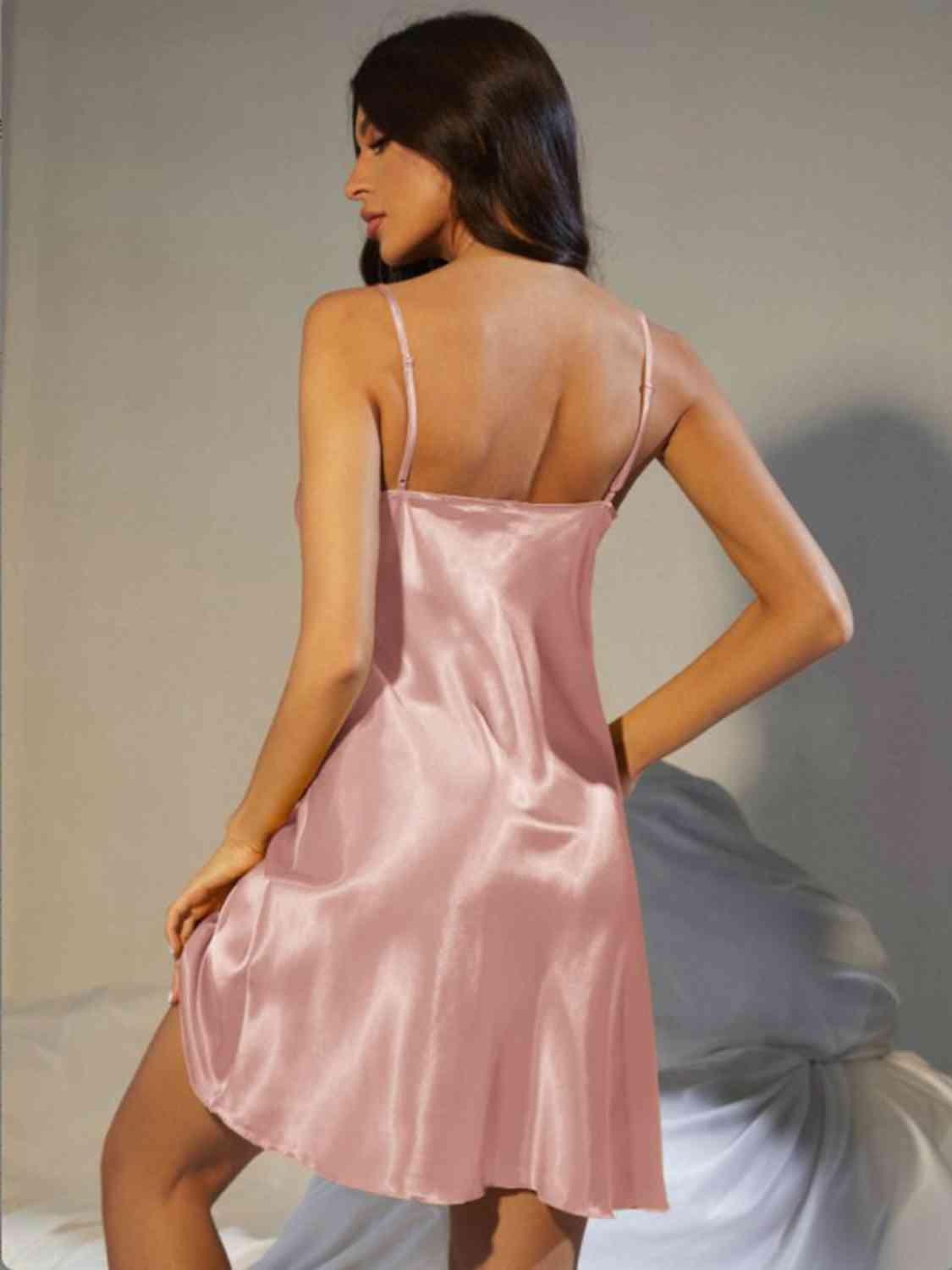 Spaghetti Strap Cowl Neck Satin Night Dress Lingerie