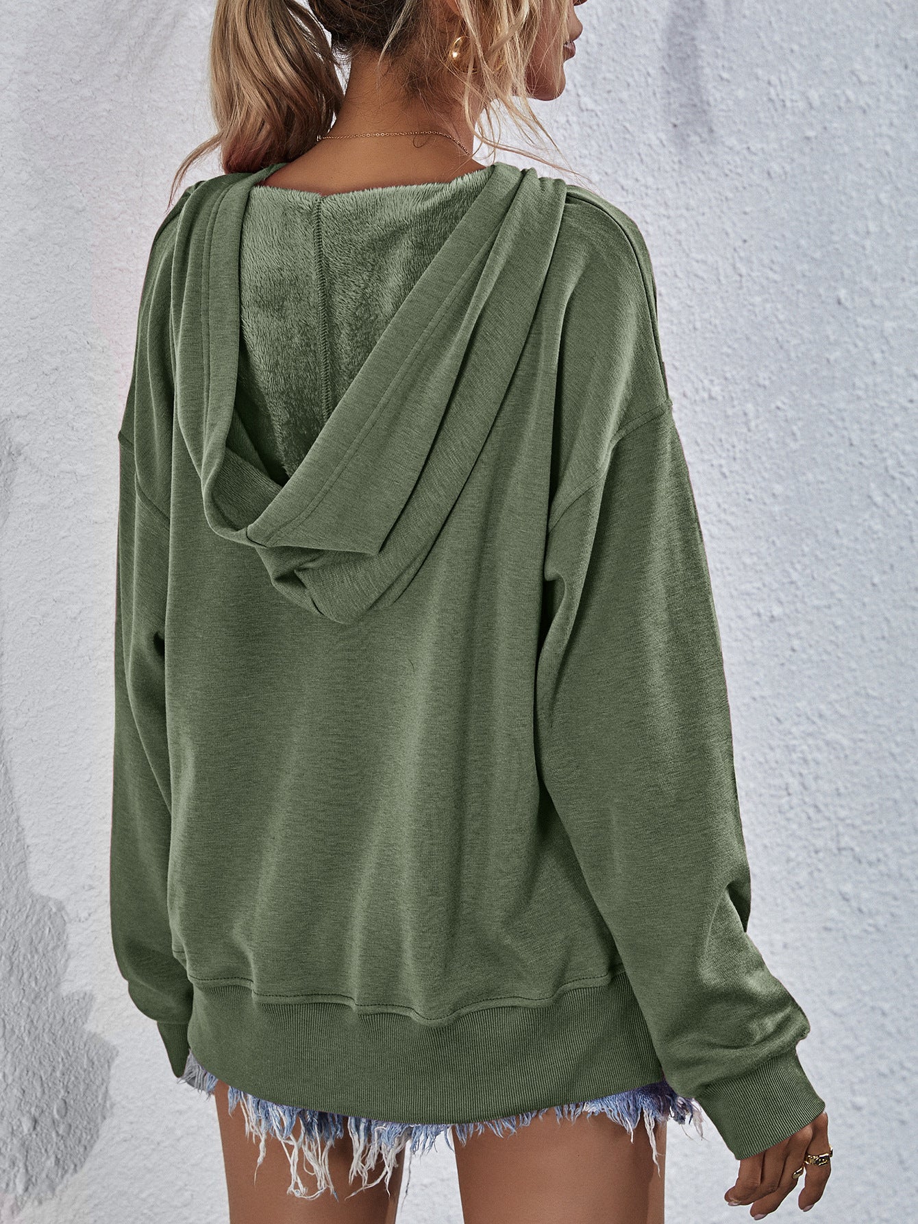 Dropped Shoulder Slit Hoodie Top Shirt