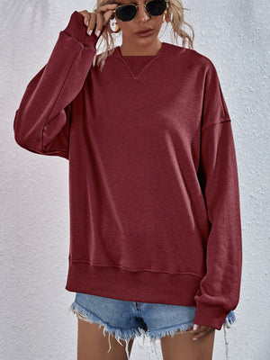 Dropped Shoulder Slit Hoodie Top Shirt