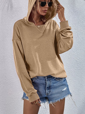 Dropped Shoulder Slit Hoodie Top Shirt