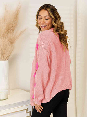 Flower Dropped Shoulder Open Front Cardigan