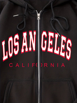 LOS ANGELES CALIFORNIA Graphic Drawstring Hooded Jacket Shirt Top