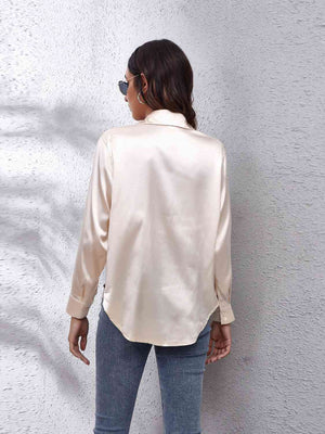 Collared Neck Buttoned Long Sleeve Shirt