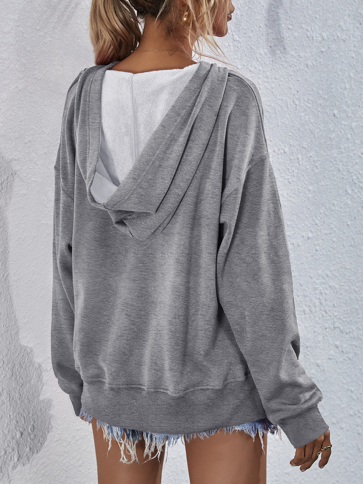 Dropped Shoulder Slit Hoodie Top Shirt