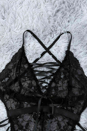 Crisscross Lace-Up Lace Teddy Lingerie