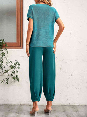 Round Neck Raglan Sleeve Tee and Long Pants Set