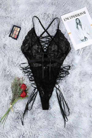 Crisscross Lace-Up Lace Teddy Lingerie