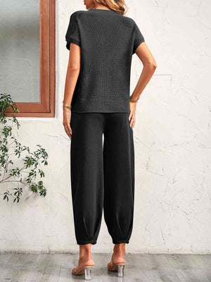 Round Neck Raglan Sleeve Tee and Long Pants Set